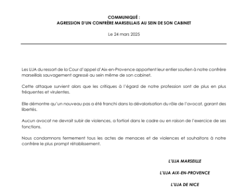COMMUNIQUÉ :  AGRESSION D’UN CONFRÈRE MARSEILLAIS AU SEIN DE SON CABINET
